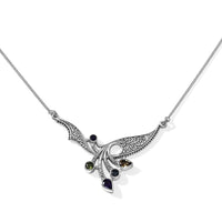 D''Joy Bali Legacy Premium Multi Gemstone 2.75 ctw Balinese Peacock Wing Necklace in Sterling Silver 20 Inches