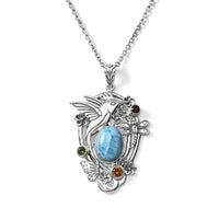 D''Joy Bali Legacy Larimar and Multi Gemstone 12.50 ctw Jhalak Pendant without Chain in Sterling Silver