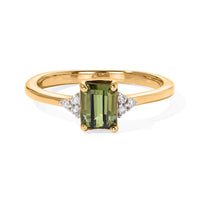 D''Joy AAA Sapo Green Tourmaline, Moissanite Ring in 18K Vermeil YG Over Sterling Silver (Size 7.0) 1.25 ctw
