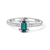 D''Joy AAA Monte Belo Indicolite, Moissanite Ring in Rhodium Over Sterling Silver (Size 6.0) 0.65 ctw