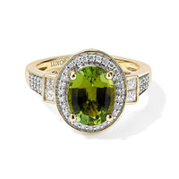 Luxoro AAA Sapo Green Tourmaline and Diamond (I2) 3.80 ctw Ring in 10K Yellow Gold (Size 7.0)