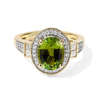 Luxoro AAA Sapo Green Tourmaline and Diamond (I2) 3.80 ctw Ring in 10K Yellow Gold (Size 7.0)