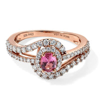 D''Joy Premium Pink Tourmaline and Moissanite 0.90 ctw Ring in 18K Vermeil Rose Gold Over Sterling Silver (Size 7.0)