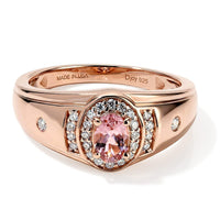D''Joy Premium Pink Tourmaline, Moissanite Men''s Ring in 18K Vermeil RG Over Sterling Silver (Size 10.0) 0.65 ctw