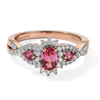 D''Joy Premium Pink Tourmaline, Moissanite Ring in 18K Vermeil RG Over Sterling Silver (Size 10.0) 0.90 ctw