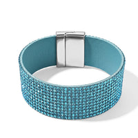 Blue Austrian Crystal Leather Bracelet in Silvertone (7.25 In)