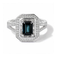 Luxoro 10K White Gold AAA Monte Belo Indicolite, Diamond (I2) (0.40 cts) Ring (Size 6.0) 1.70 ctw