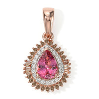 D''Joy Premium Pink Tourmaline and Multi Diamond 0.65 ctw Pendant without Chain in 18K Vermeil Rose Gold Over Sterling Silver