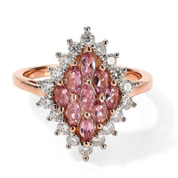 D''Joy Pink Tourmaline and Moissanite 1.00 ctw Cluster Ring in 18K Vermeil Rose Gold Over Sterling Silver (Size 7.0)