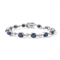 D''Joy Premium Blue Star Sapphire (DF), Moissanite The Celestial Trail Bracelet in Rhodium Over Sterling Silver (6.50 In) 12.35 ctw