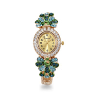 Strada Multi Color Austrian Crystal and Multi Color Enameled SL68 Quartz Movement Bangle Watch in Goldtone (7.00 In)