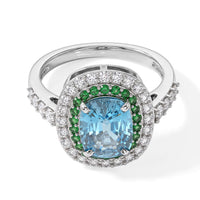 D''Joy Premium Cambodian Blue Zircon & Multi Gemstone Ring in Rhodium Over Sterling Silver (Size 10.0) 4.00 ctw