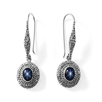 D''Joy Bali Legacy Blue Star Sapphire (DF) 4.25 ctw Borobudur Earrings in Sterling Silver