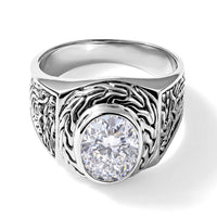 D''Joy Moissanite (Ovl 10x8mm) Men''s Ring in Sterling Silver (Size 10.0) 2.80 ctw