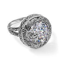 D''Joy Bali Legacy Moissanite (Rnd 14mm) Dragon-Wrapped Ring in Sterling Silver (Size 10.0) 9.50 ctw