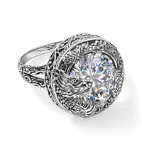 D''Joy Bali Legacy Moissanite (Rnd 14mm) Dragon-Wrapped Ring in Sterling Silver (Size 10.0) 9.50 ctw