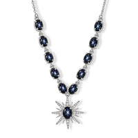D''Joy Premium Blue Star Sapphire (DF) and Moissanite 9.20 ctw Necklace (18-20 Inches) in Rhodium Over Sterling Silver