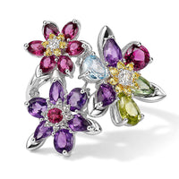 GP Premium Multi Gemstone 7.00 ctw Ring in Rhodium Over Sterling Silver (Size 7.0)