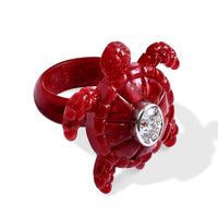 D'Joy Bali Legacy Moissanite 1.30 ctw and Red Coral Turtle Ring in Sterling Silver (Size 9.0)