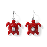 D'Joy Bali Legacy Moissanite (Ovl 6x4mm), Red Coral Turtle Earrings in Sterling Silver 1.00 ctw