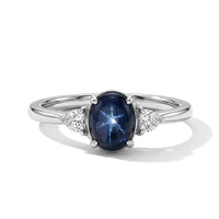 D''Joy Premium Blue Star Sapphire (DF), Moissanite Ring in Rhodium Over Sterling Silver (Size 11.0) 1.50 ctw
