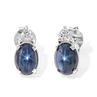 D''Joy Premium Blue Star Sapphire (DF), Moissanite The Celestial Love Stud Earrings in Rhodium Over Sterling Silver 1.75 ctw