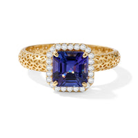Mirage Collection Premium Asscher Cut Tanzanite and Diamond I2 1.75 ctw Ring in 10K Yellow Gold (Size 8.0)