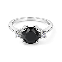 Black Agate and Simulated Diamond 1.44 ctw Ring in Sterling Silver (Size 7.0)