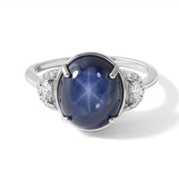 10K Yellow Gold AAA Blue Star Sapphire (DF), Luxuriant Lab Grown Diamond (E-F VS) (0.22 cts) Ring (Size 6.0) 9.25 ctw