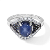 D''Joy Premium Blue Star Sapphire (DF), Multi Gemstone Ring in Rhodium Over Sterling Silver (Size 10.0) 5.25 ctw