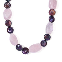 EverTrue Galilea Rose Quartz 195.00 ctw and Peacock Pearl (D) Necklace (18-19 Inches) in Platinum Bond