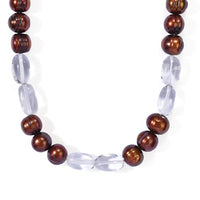 EverTrue Brown Pearl (D) and White Crystal Quartz 182.00 ctw Necklace (18-19 Inches) in Platinum Bond