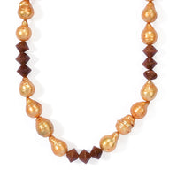 EverTrue Golden Pearl (D) and Gold Sandstone 60.00 ctw Necklace (18-19 Inches) in Platinum Bond