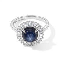 D''Joy Premium Blue Star Sapphire (DF), Moissanite Ring in Rhodium Over Sterling Silver (Size 10.0) 5.10 ctw