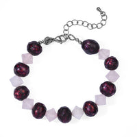 EverTrue Magenta Pearl (D) and Galilea Rose Quartz 35.00 ctw Bracelet in Stainless Steel (7.25-9.25In)