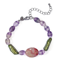 EverTrue Green Pearl (D), Fluorite and Crazy Lace Jasper 58.00 ctw Bracelet in Stainless Steel (7.25-9.25In)