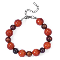 EverTrue Brown Pearl (D) and Coral Bracelet in Stainless Steel (7.25-9.25In)