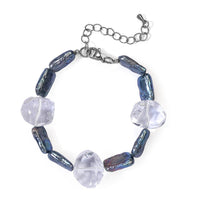 EverTrue Peacock Pearl (D) and White Crystal Quartz 65.00 ctw Bracelet in Stainless Steel (7.25-9.25In)
