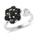 Elite Shungite and Natural White Zircon Floral Anxiety Spinner Openable Band Ring in Platinum Over Sterling Silver (Adjustable Size Large 9-11) 1.75 ctw - Sticky add to cart bar
