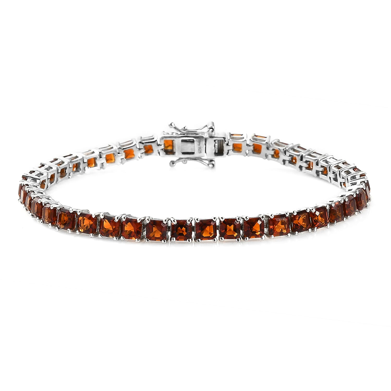 Brazilian Cherry Citrine Tennis Bracelet in Platinum Over Sterling Silver (6.50 In) 10.20 Grams 10.60 ctw