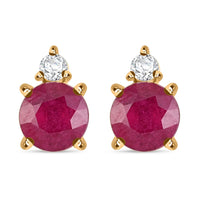 Certified & Appraised Luxoro 10K Yellow Gold AAA Niassa Ruby (FF) and G-H I2 Diamond Stud Earrings 2.60 ctw