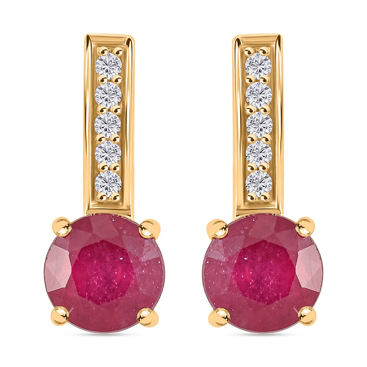 Certified & Appraised Luxoro 10K Yellow Gold AAA Niassa Ruby (FF) and G-H I2 Diamond Earrings 2.60 ctw