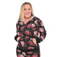 TLV LIT26 Black Vintage Rose Fleece Zip-up Hoodie - 1X
