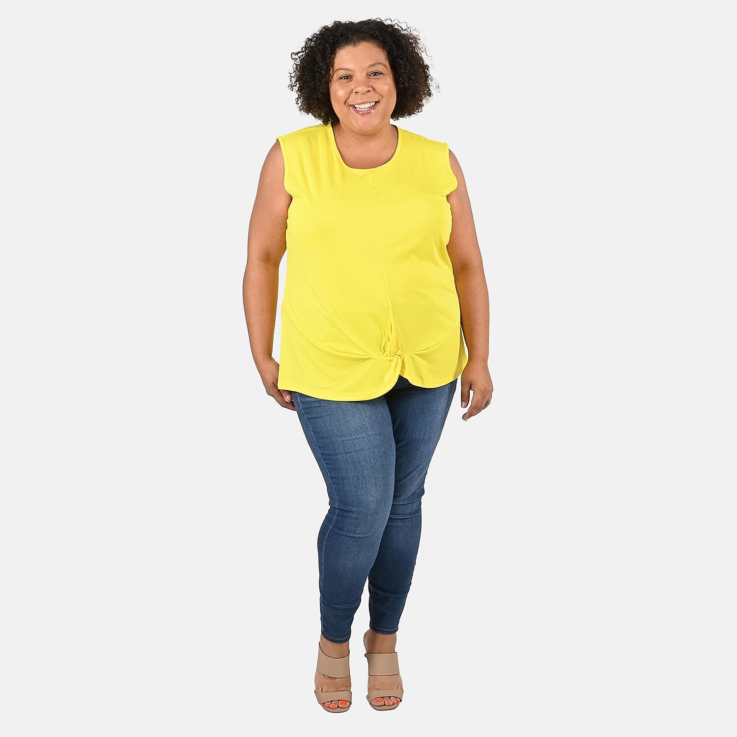 TAMSY Pale Yellow Petal Hem Scoop Neck Knit Tank - Small