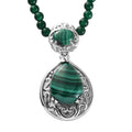 African Malachite Pendant with Green Quartzite Beaded Necklace 20 Inches in Stainless Steel 55.60 ctw - Sticky add to cart bar