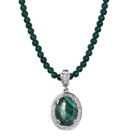 African Malachite Pendant with Green Quartzite Beaded Necklace 20 Inches in Stainless Steel 90.85 ctw