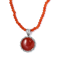 Red Onyx Pendant with Red Quartzite Beaded Necklace 20 Inches in Stainless Steel 83.35 ctw
