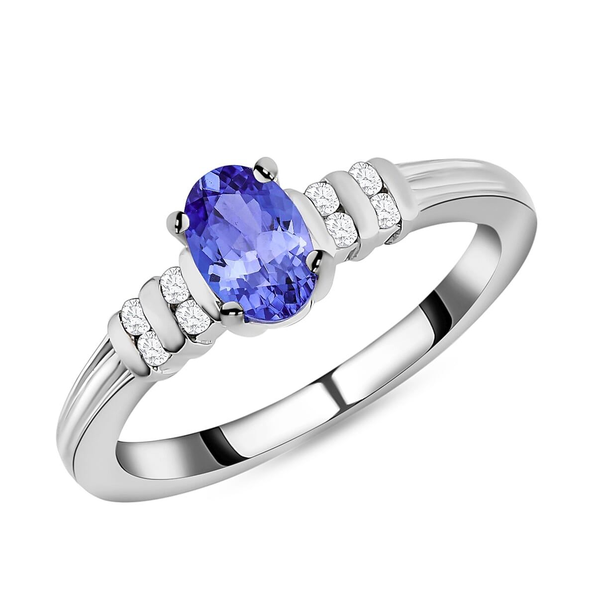 Tanzanite and White Zircon 0.60 ctw Ring in Platinum Over Sterling Silver (Size 10.0)
