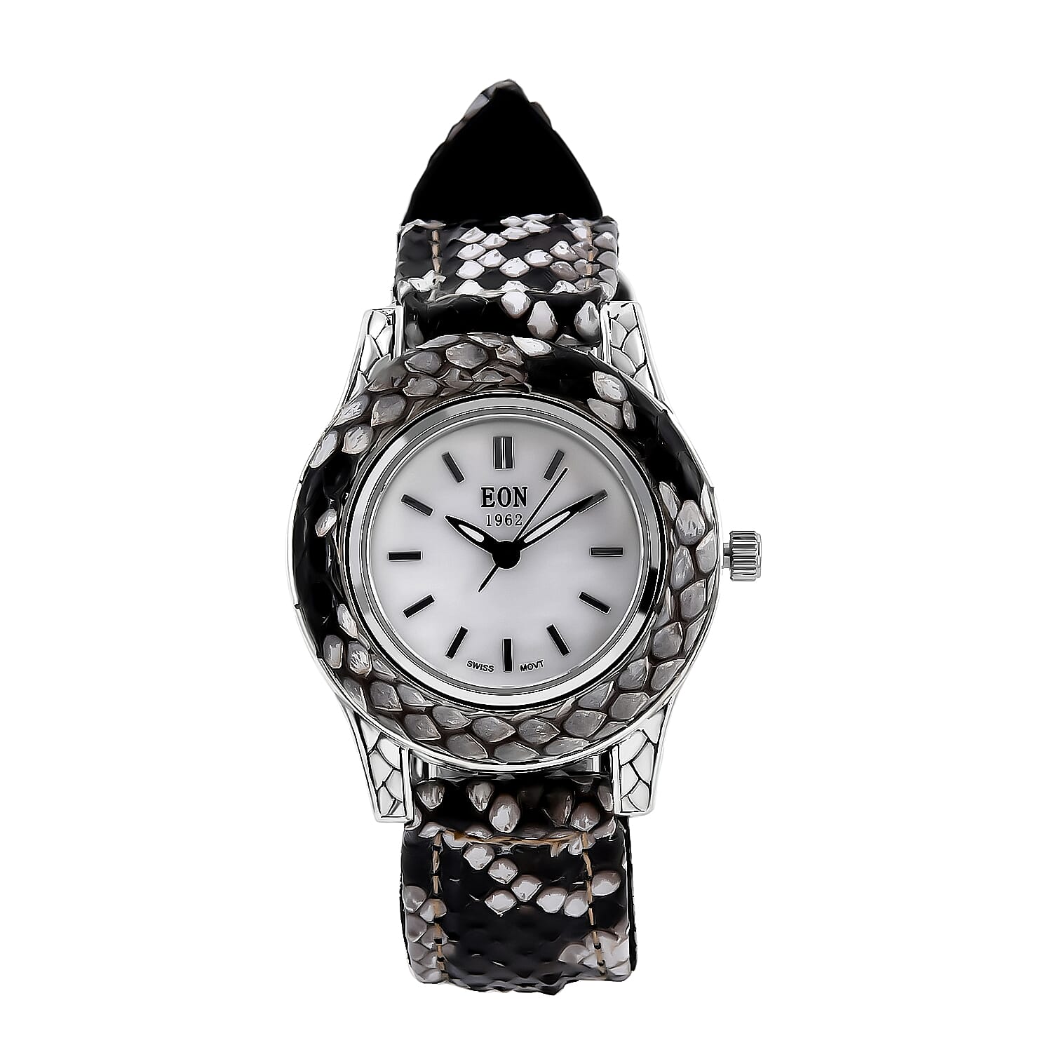 TLV BALI LEGACY Eon 1962 Swiss Movement Sterling Silver Watch with Natural Gray Python Leather Strap (16 g)