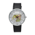 Genoa Miyota Japanese Movement Arched Shape 3D Earth Pattern Dial Watch with Black Leather Strap (40mm) (7.50-8.25Inches) - Sticky add to cart bar